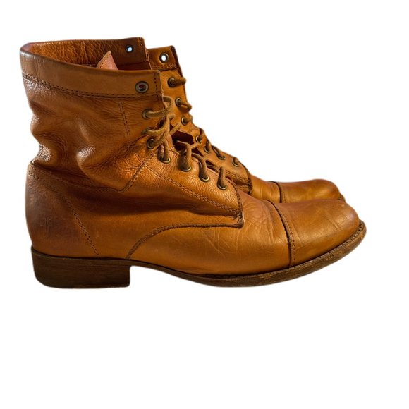 Frye Cognac Soft Leather Lace Up Boots w/ Rubber Grip Added to Sole - Picture 6 of 15